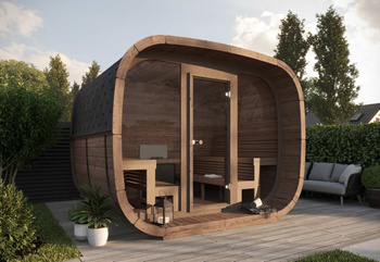 Sauna Nowoczesna Sauna Nowoczesna Sauna Cubus Premium (Pełna przednia szyba szklana) Zewnętrzna dla 4 osób / Piec Elektryczny Harvia Harvia lub Opalany Drewnem Harvia 400 / Wysokiej Jakości Świerk Skandynawski Poddany Obróbce Termicznej | Wellness | Relax