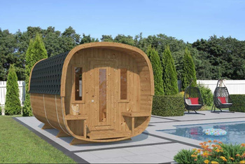 Icon 400 Sauna Zewnętrzna dla 8 osób / Elektryczny lub Opalany Drewnem Piec Harvia / Wysokiej Jakości Świerk Skandynawski (Thermowood)